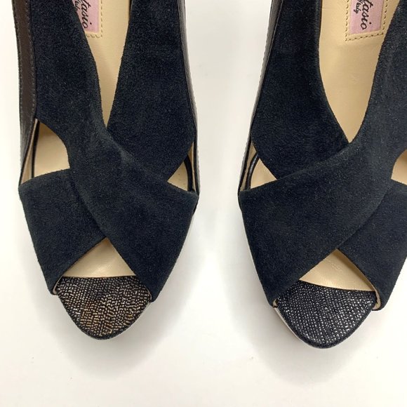 ANGELEIGH ANASTASIO Black Leather Peep Toe Platform Stiletto Sz 8 - Picture 3 of 9